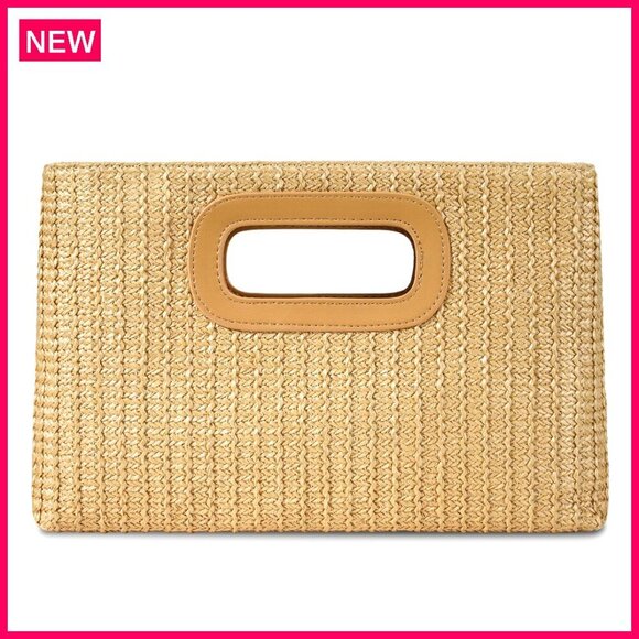 Handbags - Top Handle Straw Clutch Purse with Detachable Shoulder Strap 11.3x7.5